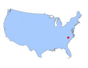 US map outline with red dot for BAISCA